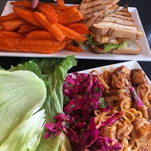 Top to Bottom: Blackened Cajun Cauliflower Sandwich, Firecracker Lettuce Wraps

Dinner 4pm-8pm at LesbiVeggies in Woodbury