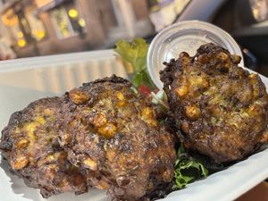 Zucchini, corn fritters  at LesbiVeggies in Woodbury