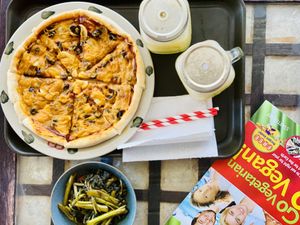 Funghi pizza! Our fave!! X complimentary adobong kangkong! at Capri Island Bakery Cafe in Laguna