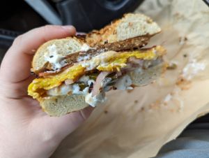 Vegan Caesar (bagels aren't very photogenic eh) at Seaside Bagels in Wilmington