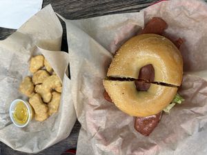 Chickless nuggets and vegan BLT  at Seaside Bagels in Wilmington