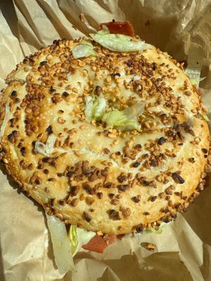 Vegan BLT bagel at Seaside Bagels in Wilmington
