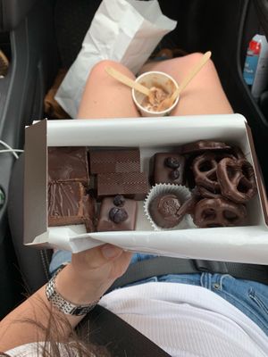 Assorted truffles and vegan soft serve  at Divine Treasures in Manchester