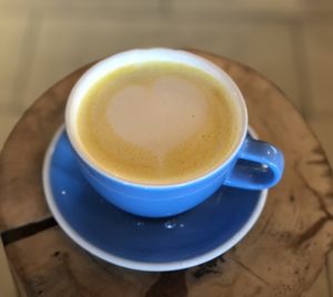 Oat milk turmeric latte  at Baked Cafe in Whitehorse
