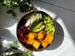 Vegan poke with tofu and whole grain rice
 at Be Mine Bar & Bistro in Helsinki