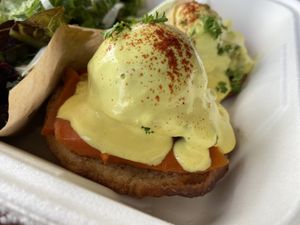 Carrot lox Benny; the “egg” is guacamole! at Allyum in Seattle