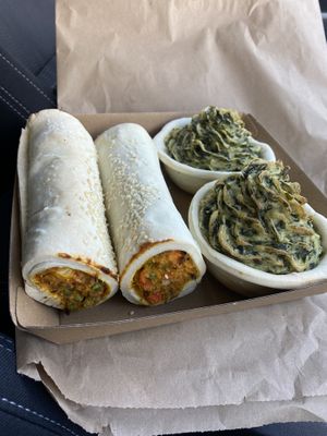 Veggie rolls and spinach & potato pies   at The Good Food Bakery in Mornington