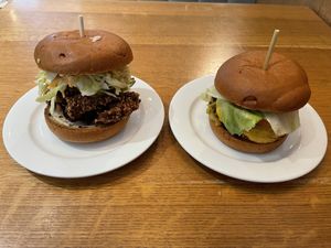 Chicken burger (left) Cheese burger (right)  at Burger Tree in Toronto