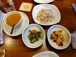 The tomato and coconut curry, served as a share meal. at Magokoro - Hemp Heart in Kotohira