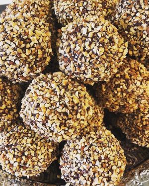 Yummy big choklateballs with hazelnuts  at Kafe Stadsparken Huskvarna in Jonkoping