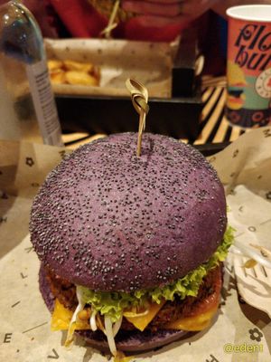 Purple bun! Each burger is a different colour. at Flower Burger in London