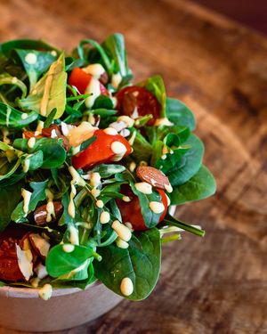 Fjaka Salad, with a mediteranean vinagerete. Simple but tasty! at Fjaka in Amsterdam