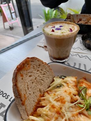 Canelonis & coconut lemonade latte at Pura Vida in Bogota