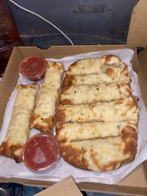 Cheesy garlic bread so good!!!  at Vegan Korner in Grand Terrace