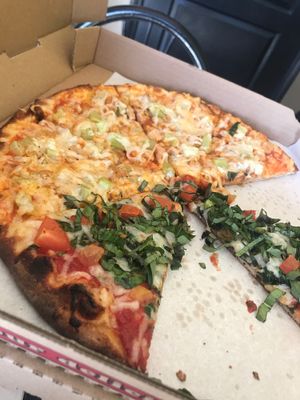 Buffalo ranch chicken and margherita pizza at Vegan Korner in Grand Terrace