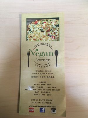 Menu 1 at Vegan Korner in Grand Terrace