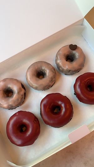 Chocolate GF donuts with strawberry glace at The Good Gelato in Puebla