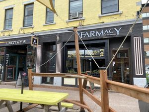 Storefront from patio  at Farmacy+Fermentary in Charlottetown