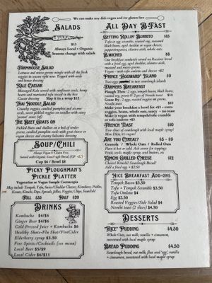 Menu side 1  at Farmacy+Fermentary in Charlottetown