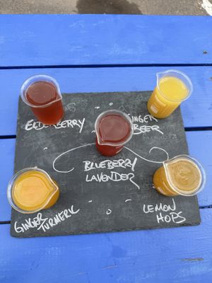 Kombucha flight (plus ginger beer)  at Farmacy+Fermentary in Charlottetown