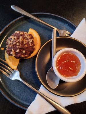 Dessert chocolate truffle with jam at Bono & Vers in Leiden