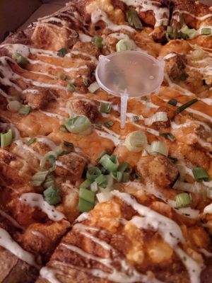 Vegan buffalo chicken-less pizza at Toppers Pizza in Sioux Falls