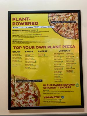 Plant powered/vegan menu inside restaurant

 at Toppers Pizza in Sioux Falls