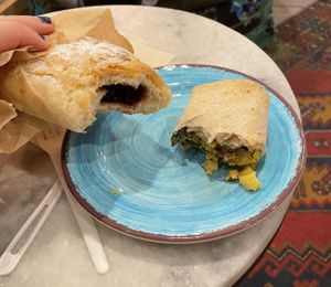 Vegan Chocolate croissant and vegan breakfast burrito   at Cuppa Tahoe in South Lake Tahoe