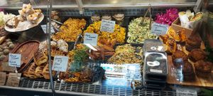 Cabinet foods including vegan salads and wrap. Normally offers a kitchen menu as well (not on public holidays) at Soul Harvest Wholefoods in Margate