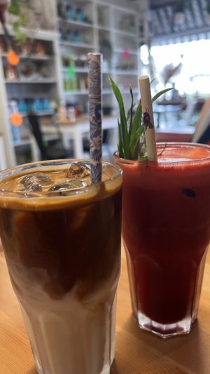 Iced soy coffee and Detoxify smoothly  at Soul Harvest Wholefoods in Margate