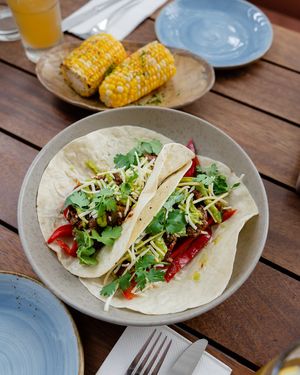 Mushroom mince fajitas  at The Stables Whitford in Auckland