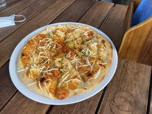 Margarita pizza with vegan cheese  at The Stables Whitford in Auckland