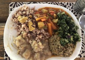 One plate of all the food options today (changes daily)!  at Themi Living Garden in Arusha