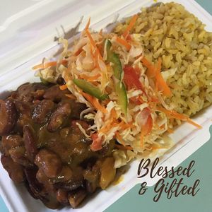 Stew Peas with Brown Rice and Raw Veggies  at Blessed And Gifted in Tower Isle