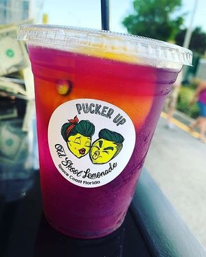 We are known for our bomb lemonades! This is our yummy galaxy lemonade made with blue butterfly pea flower tea - fresh squeezed lemons and local raw sugar! A must have everyday! at Pucker Up - East Central, Space Coast, Orlando in Cocoa