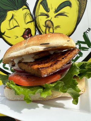 Vegan Steak Panini on fresh baked rosemary ciabatta  at Pucker Up - East Central, Space Coast, Orlando in Cocoa