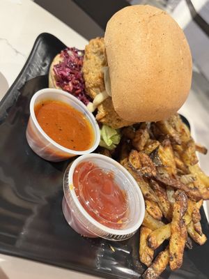 Nashville Hot Chick’n and fries   at Copper Branch in Nashville