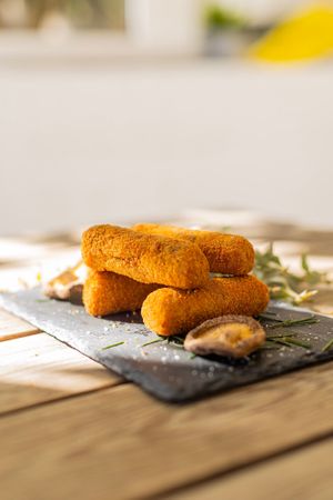 Mushroom croquettes at Asoka Plant-Based Market in Parede