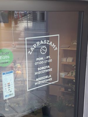 Opening times Monday Friday 7:00 - 17:00 at Puchate Vegan Bakery in Katowice