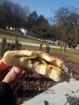 Drożdżówka with lentil and veg filling at Puchate Vegan Bakery in Katowice