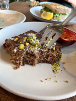 Vegan banana bread and mushroom toastie in the back   at Little Aus - 리틀오스 in Busan