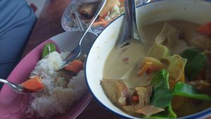 Coconut, kaffir, veg and vegan Duck wuth Rice at Tamachat Vegan Food - ธรรมชาติ in Koh Samui