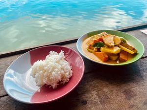 Panang curry and rice at Tamachat Vegan Food - ธรรมชาติ in Koh Samui