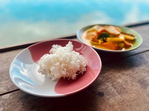 Vegan curry and rice at Tamachat Vegan Food - ธรรมชาติ in Koh Samui