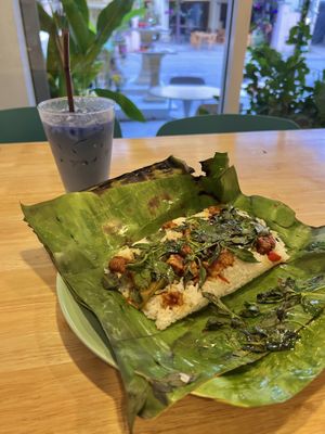 Tempeh with basil ricee  at Sanjan Cafe in Chiang Mai