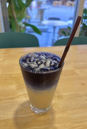 Butterfly pea with condensed coconut milkk  at Sanjan Cafe in Chiang Mai