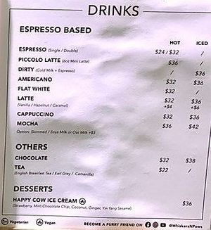 Drinks Menu at Whiskers N Paws in Hong Kong Island