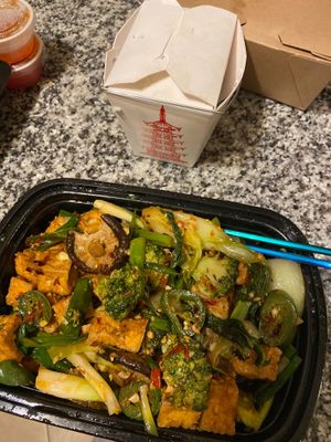 Random mix of veggies and tofu at Flock to the Wok in Savannah