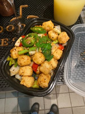Spicy pepper salt calamari, sub tofu  at Flock to the Wok in Savannah