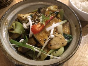 Ca Kim Kho To (Aubergine, Tofu, grüne Bananen, …/ eggplant, tofu, green banana,…)  at Veggie Vu  in Cologne